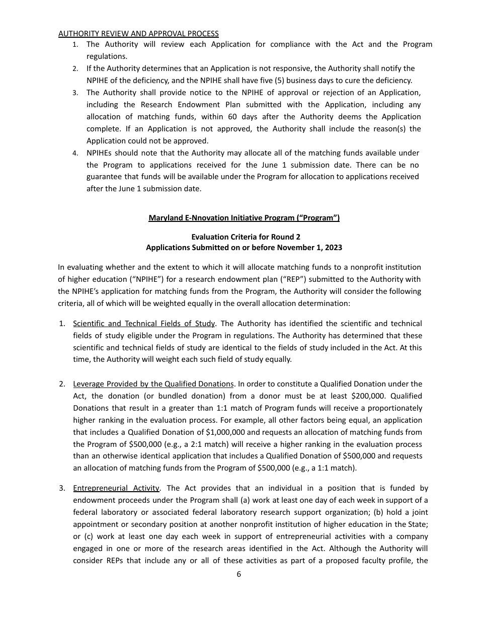 Maryland E-Nnovation Initiative Program Application - Maryland, Page 6