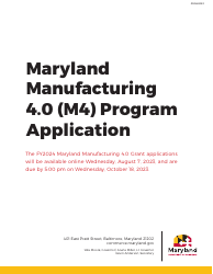 Document preview: Maryland Manufacturing 4.0 (M4) Program Application - Maryland, 2024
