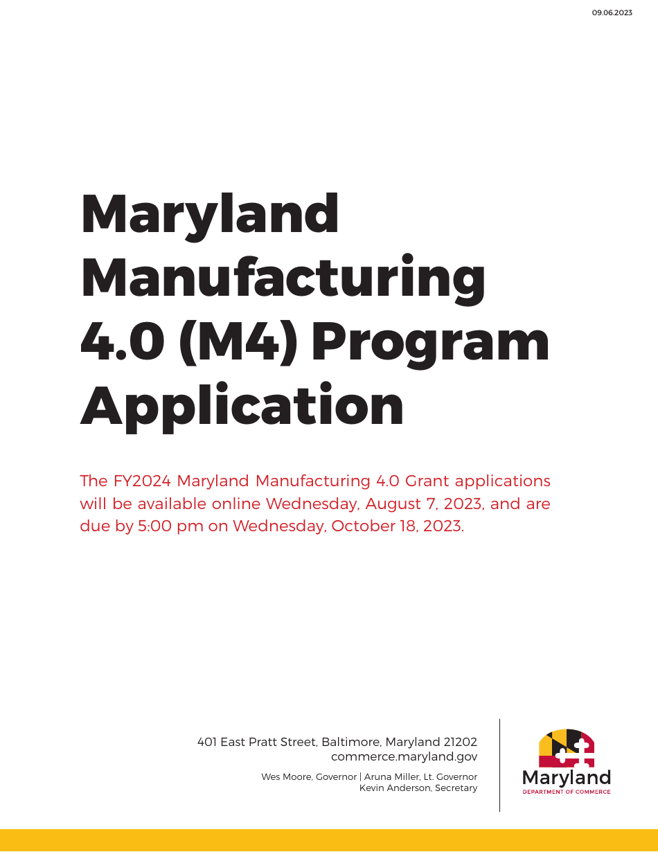 Maryland Manufacturing 4.0 (M4) Program Application - Maryland, Page 1