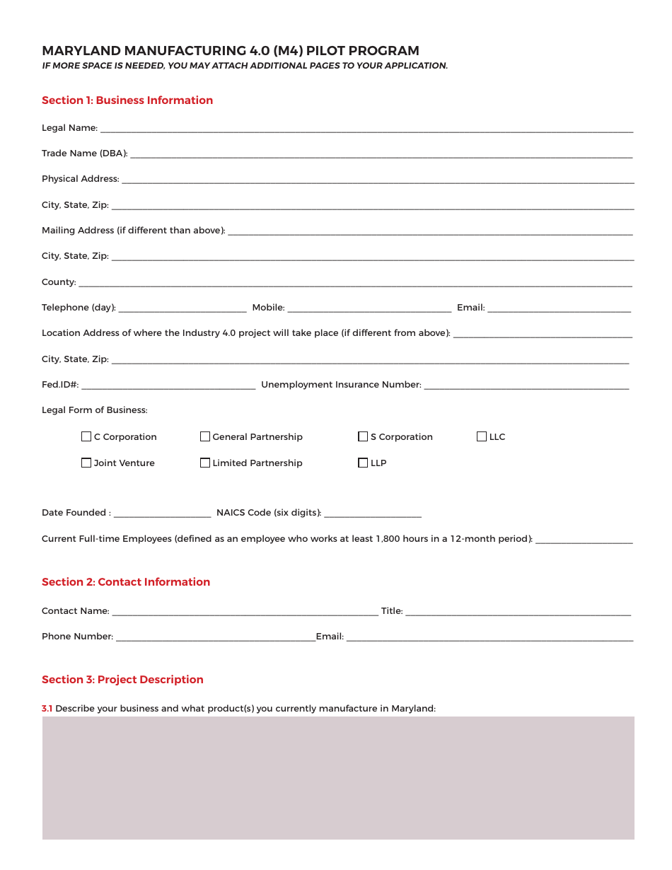 Maryland Manufacturing 4.0 (M4) Program Application - Maryland, Page 4