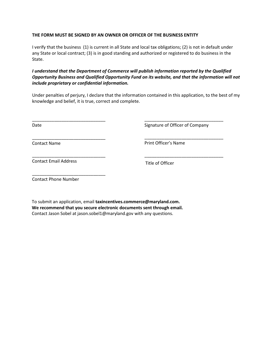 Addendum A Opportunity Zone Tax Credit Enhancement Program Application - Maryland, Page 3