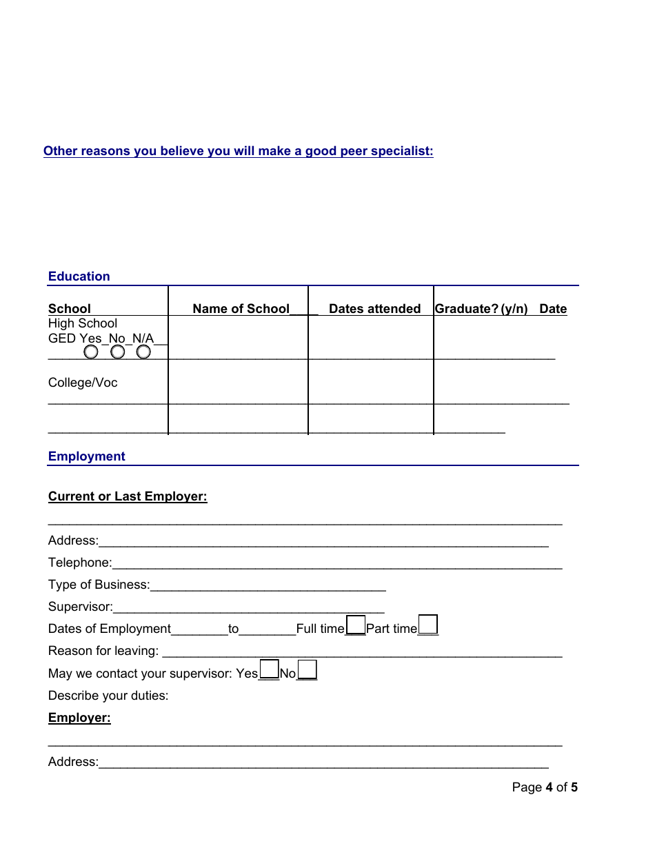Alabama Certified Peer Specialist Training Application - Alabama, Page 4