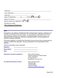 Alabama Certified Peer Specialist Training Application - Alabama, Page 5