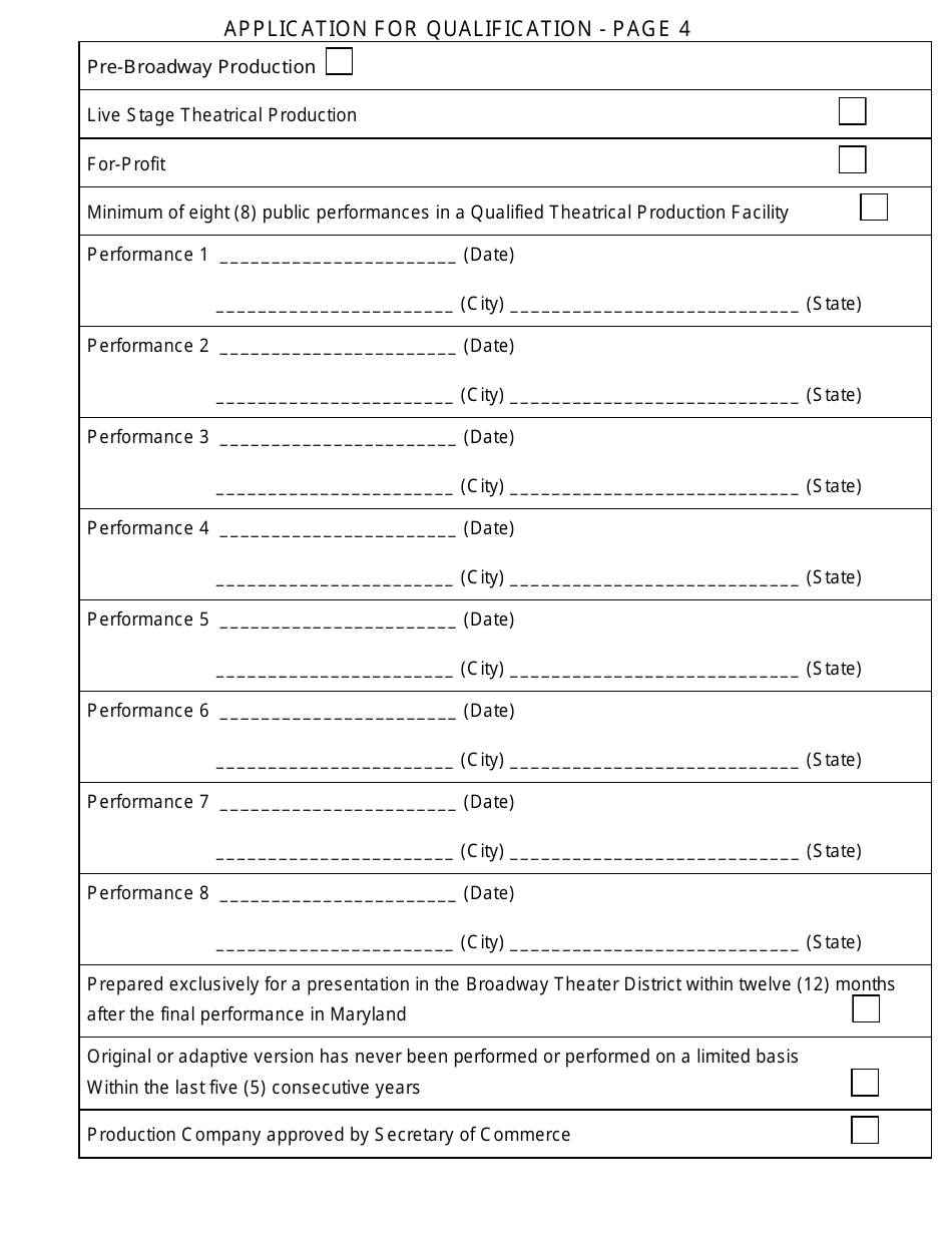 Maryland Theatrical Production Tax Credit - Application for Qualification - Maryland, Page 4