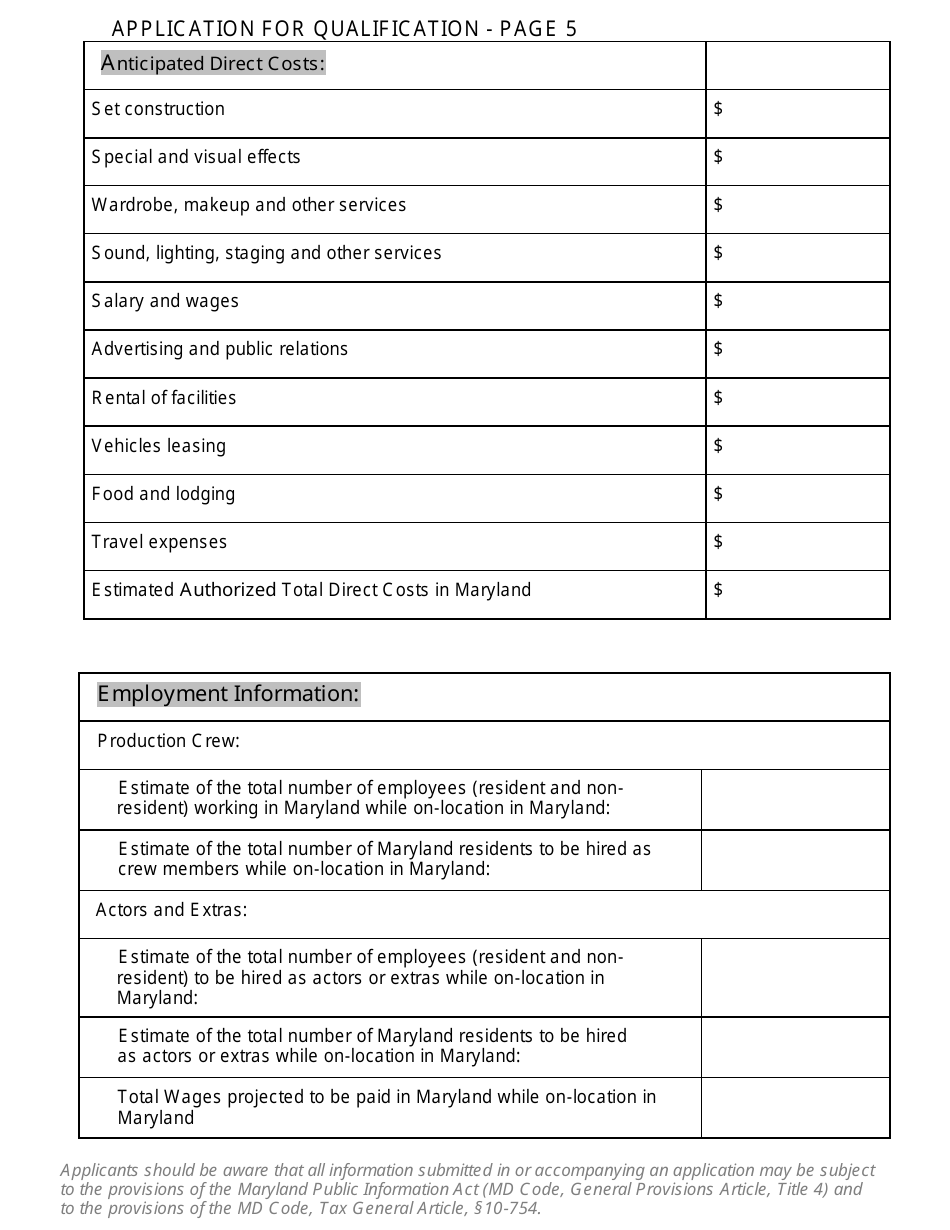 Maryland Theatrical Production Tax Credit - Application for Qualification - Maryland, Page 5