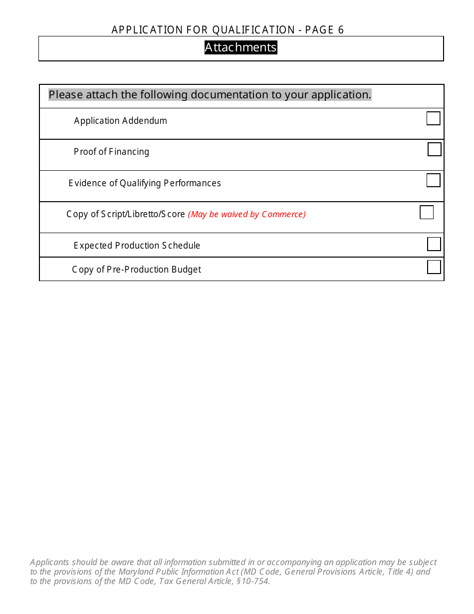 Maryland Theatrical Production Tax Credit - Application for Qualification - Maryland, Page 6