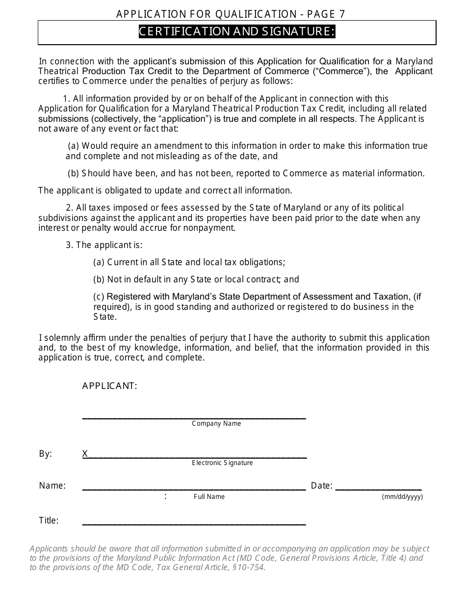 Maryland Theatrical Production Tax Credit - Application for Qualification - Maryland, Page 7
