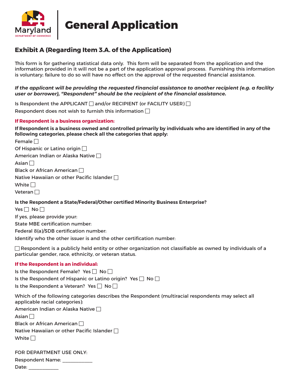 Exhibit A Winery and Vineyard Grant Program General Application - Maryland, Page 1