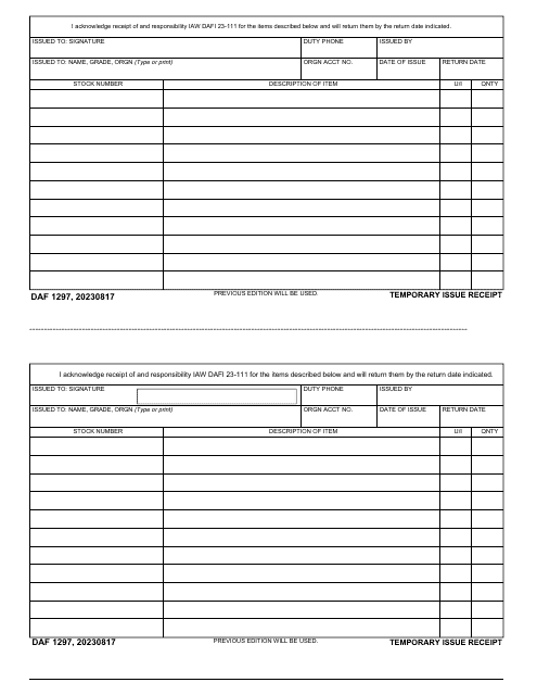 DAF Form 1297  Printable Pdf