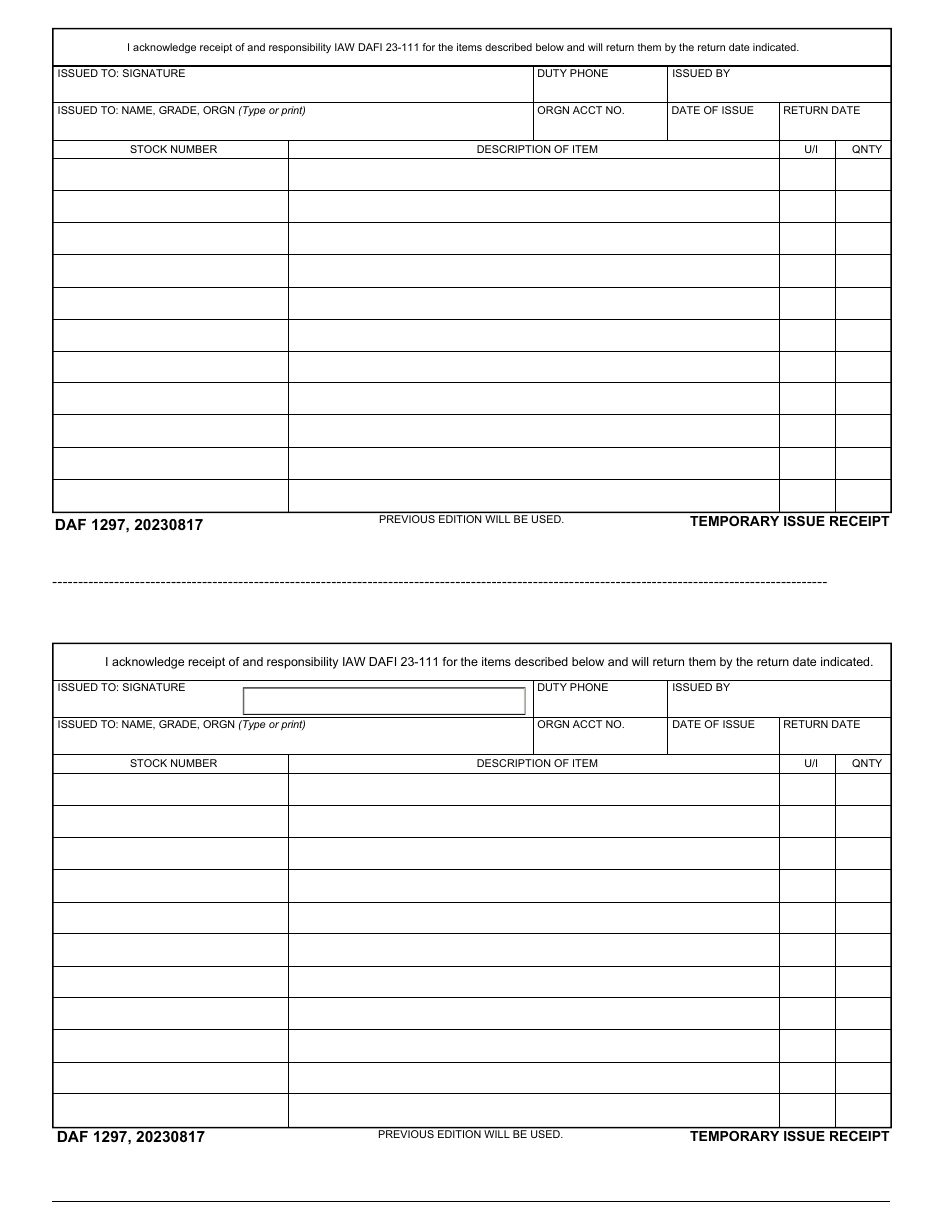 DAF Form 1297 Fill Out Sign Online And Download Fillable PDF
