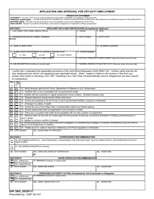 DAF Form 3902  Printable Pdf