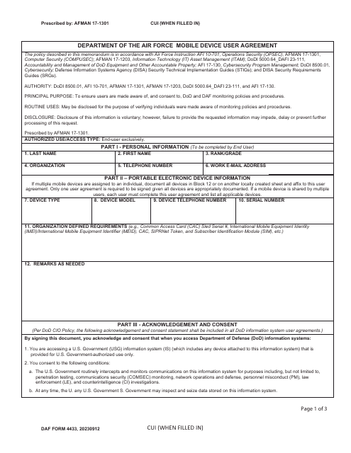 DAF Form 4433  Printable Pdf