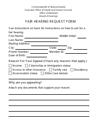 Document preview: Form FHR-1-LP Fair Hearing Request Form (Large Print) - Massachusetts