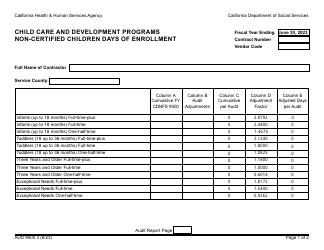 Form AUD9500.3 Child Care and Development Programs Non-certified Children Days of Enrollment - California