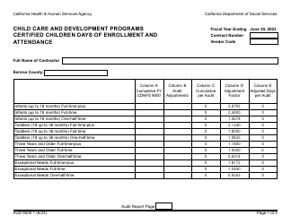 Form AUD9500.1 Certified Children Days of Enrollment and Attendance - Child Care and Development Programs - California