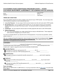 Document preview: Form CFAP377.7E1 State CalFresh Repayment Agreement for Administrative Errors - California Food Assistance Program (Cfap) - California