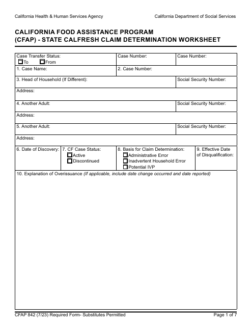 Form CFAP842  Printable Pdf