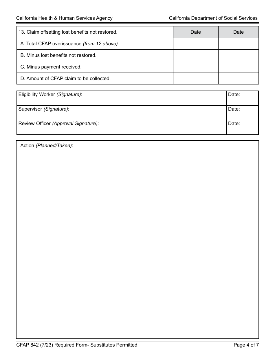 Form CFAP842 State CalFresh Claim Determination Worksheet - California Food Assistance Program (Cfap) - California, Page 4