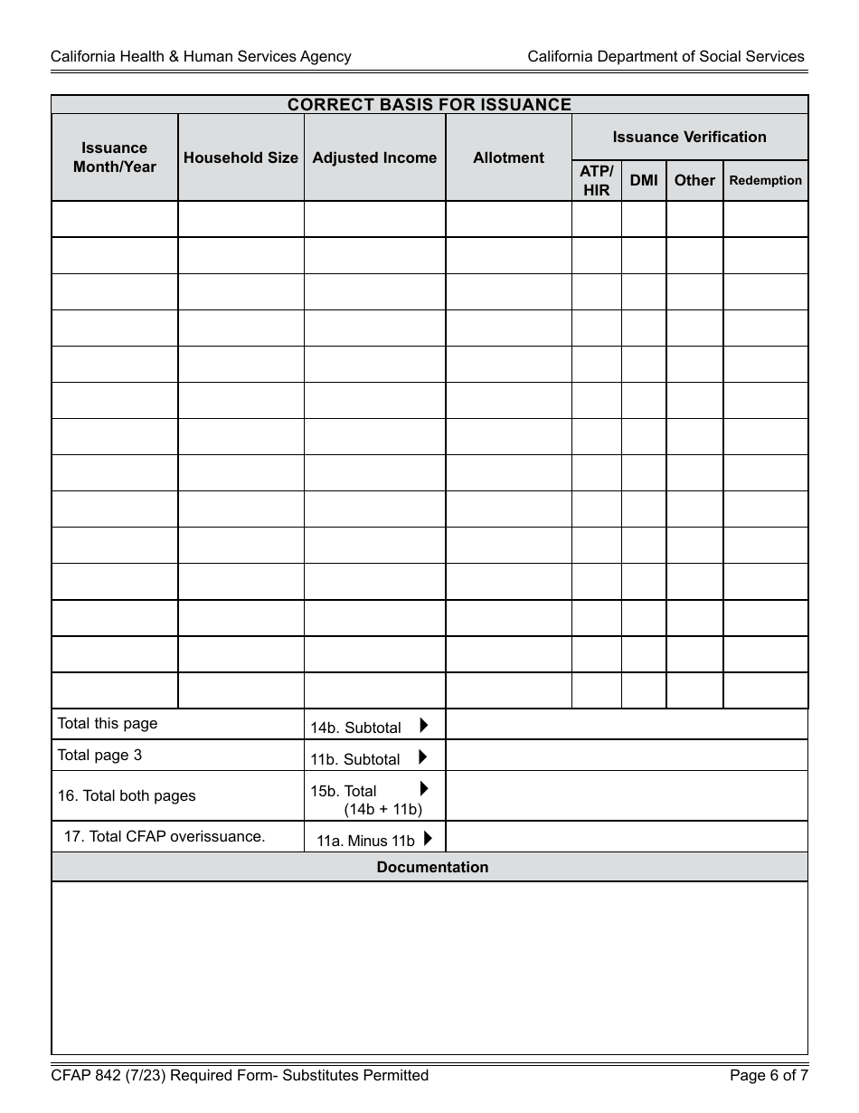 Form CFAP842 State CalFresh Claim Determination Worksheet - California Food Assistance Program (Cfap) - California, Page 6