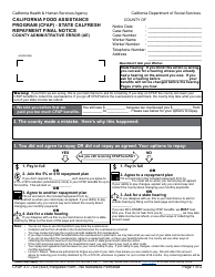 Form CFAP377.7D2 State CalFresh Repayment Final Notice County Administrative Error (AE) - California Food Assistance Program (Cfap) - California