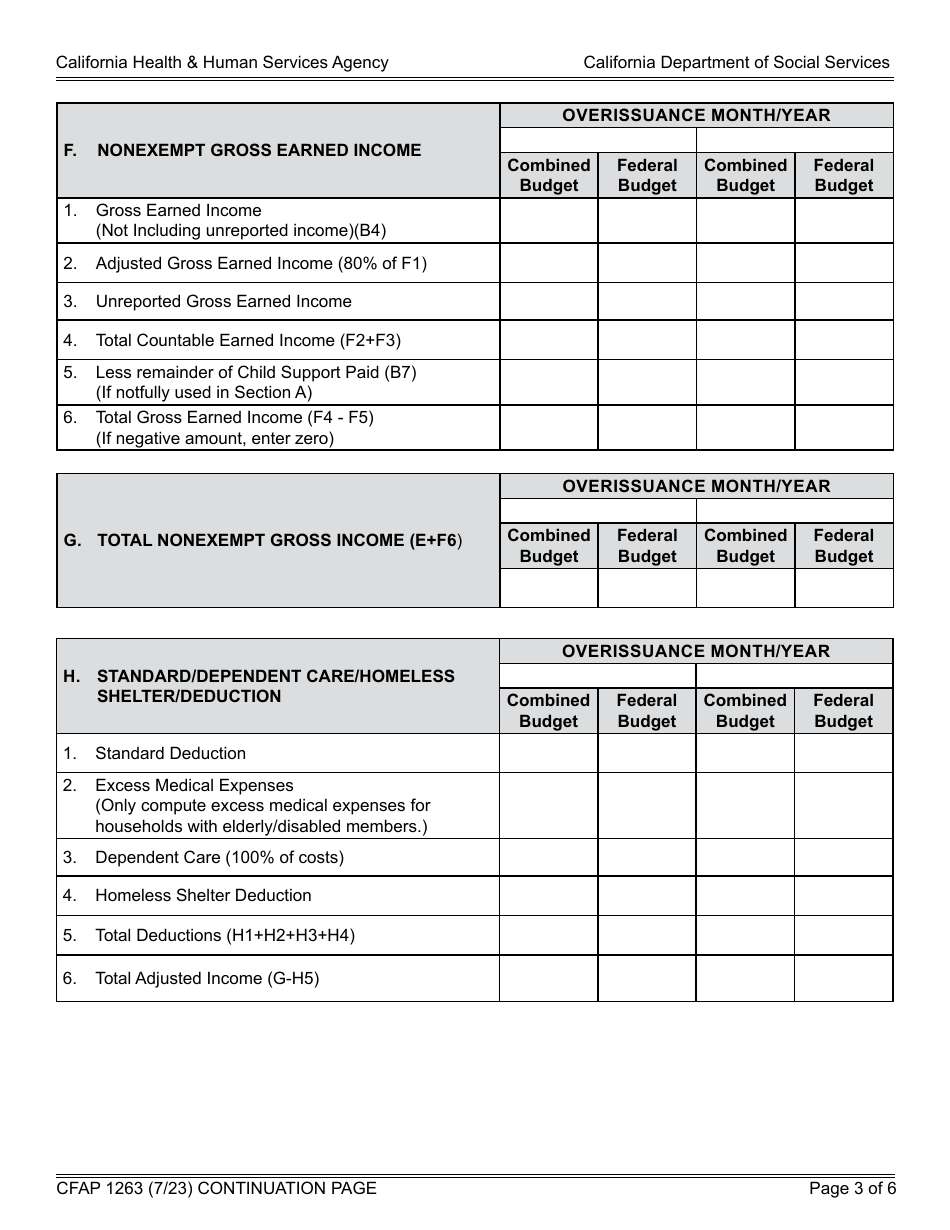 Form CFAP1263 State CalFresh Combined Household Notice of Action (Continued) - CalFresh / California Food Assistance Program (Cfap) - California, Page 3