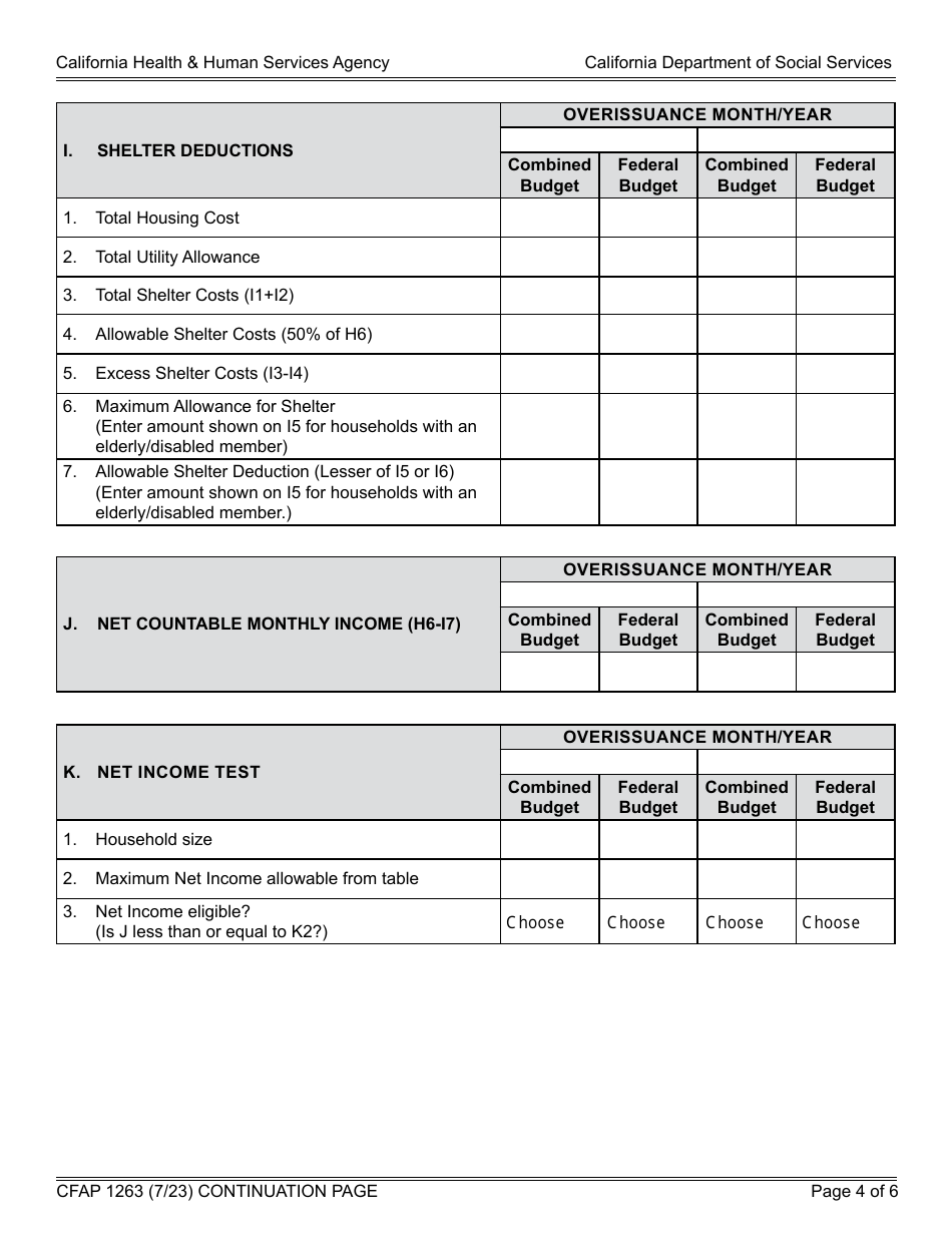 Form CFAP1263 State CalFresh Combined Household Notice of Action (Continued) - CalFresh / California Food Assistance Program (Cfap) - California, Page 4