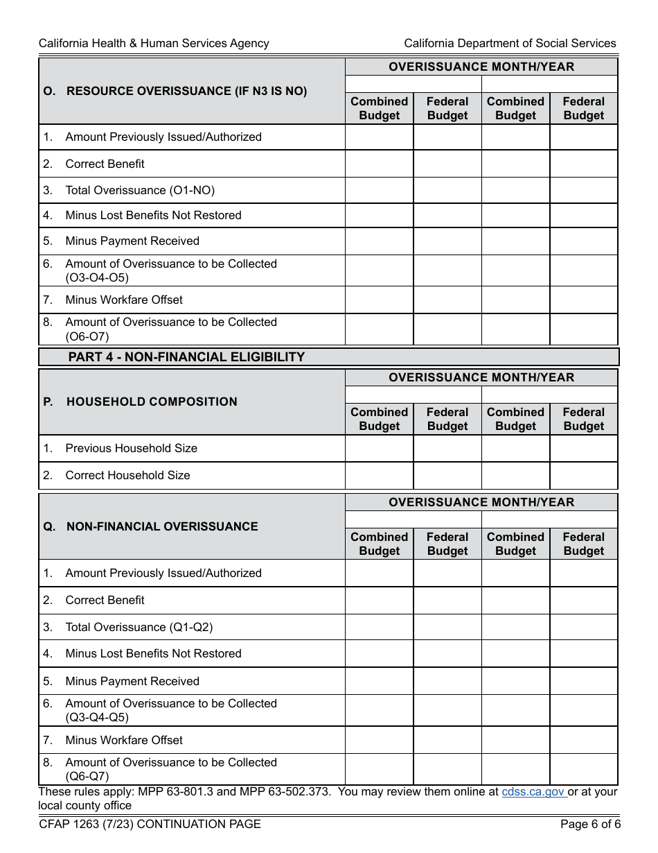 Form CFAP1263 State CalFresh Combined Household Notice of Action (Continued) - CalFresh / California Food Assistance Program (Cfap) - California, Page 6