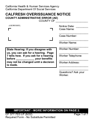 Document preview: Form CF377.7D3 LP CalFresh Overissuance Notice - County Administrative Error (AE) - Large Print - California