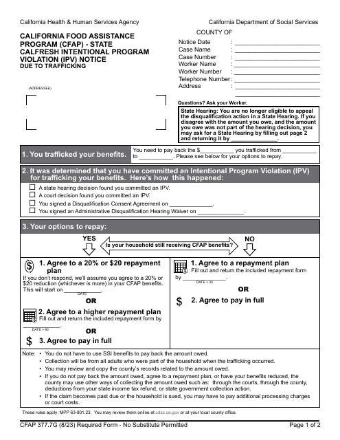 Form CFAP377.7G  Printable Pdf