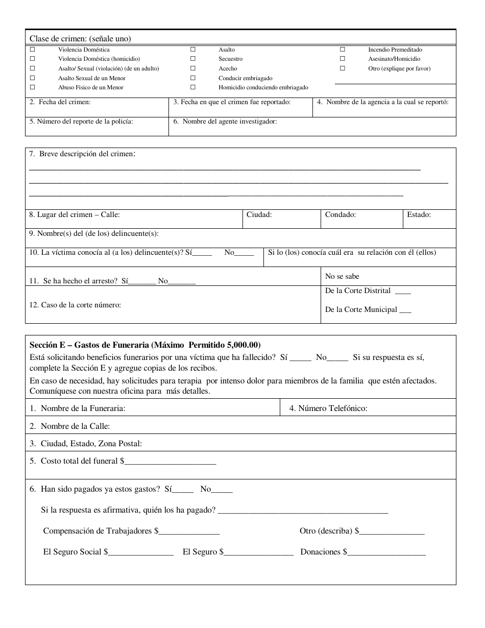 Solicitud De Compensacion Para Victimas - Kansas (Spanish), Page 2