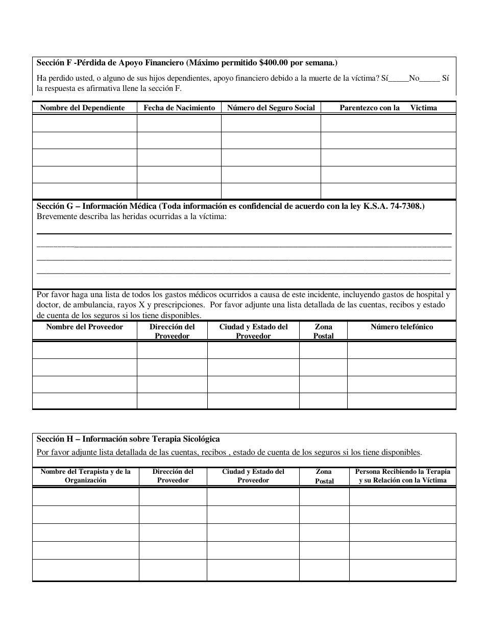 Solicitud De Compensacion Para Victimas - Kansas (Spanish), Page 3