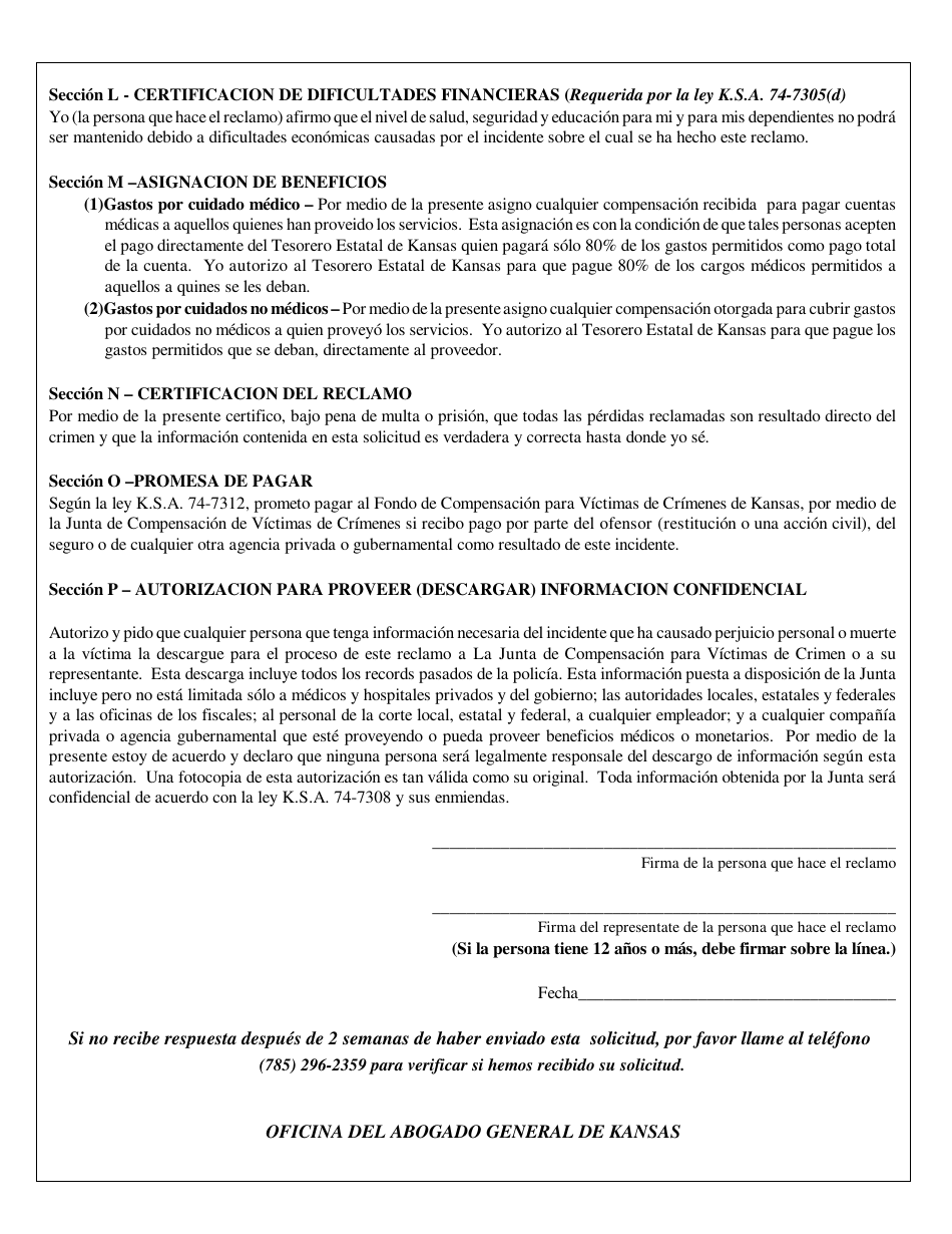 Solicitud De Compensacion Para Victimas - Kansas (Spanish), Page 5