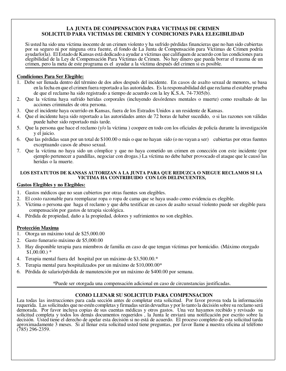 Solicitud De Compensacion Para Victimas - Kansas (Spanish), Page 6
