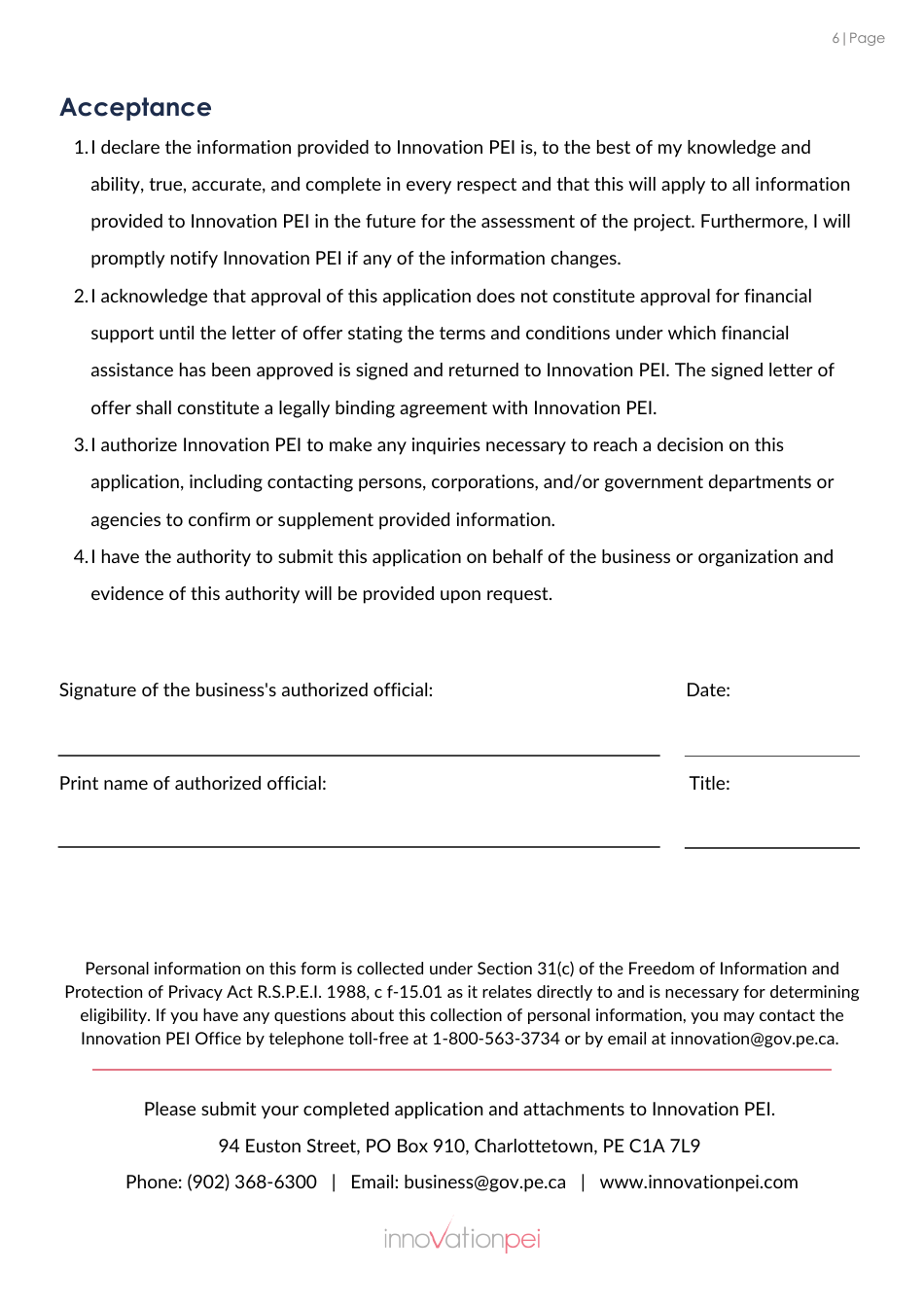 Business Development Application - Prince Edward Island, Canada, Page 6