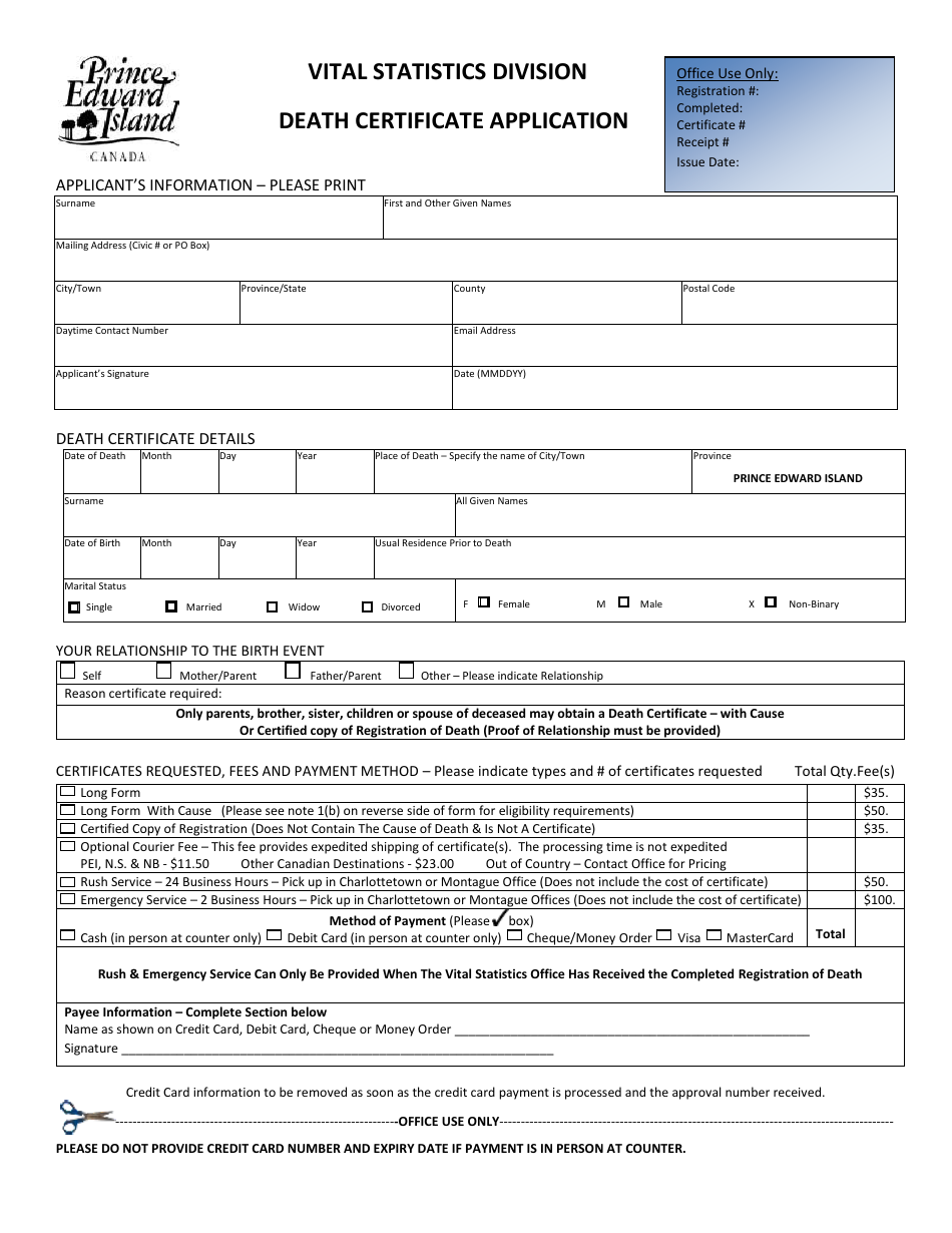 Prince Edward Island Canada Death Certificate Application Fill Out   Death Certificate Application Prince Edward Island Canada Print Big 