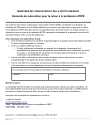 Document preview: Demande De Subvention Pour Le Retour a La Profession D'epe - Prince Edward Island, Canada (French)