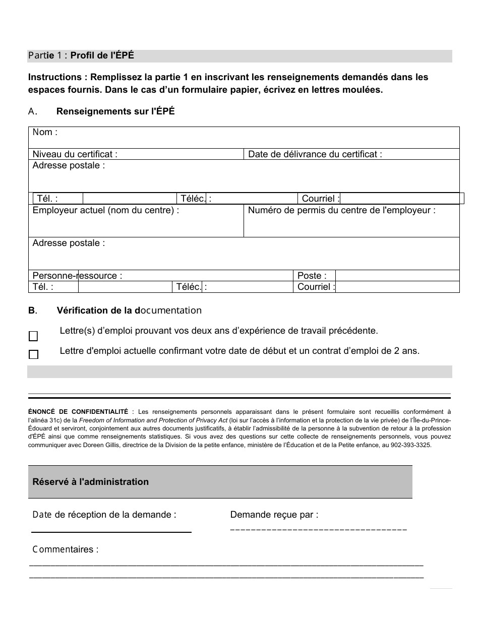 Demande De Subvention Pour Le Retour a La Profession Depe - Prince Edward Island, Canada (French), Page 2