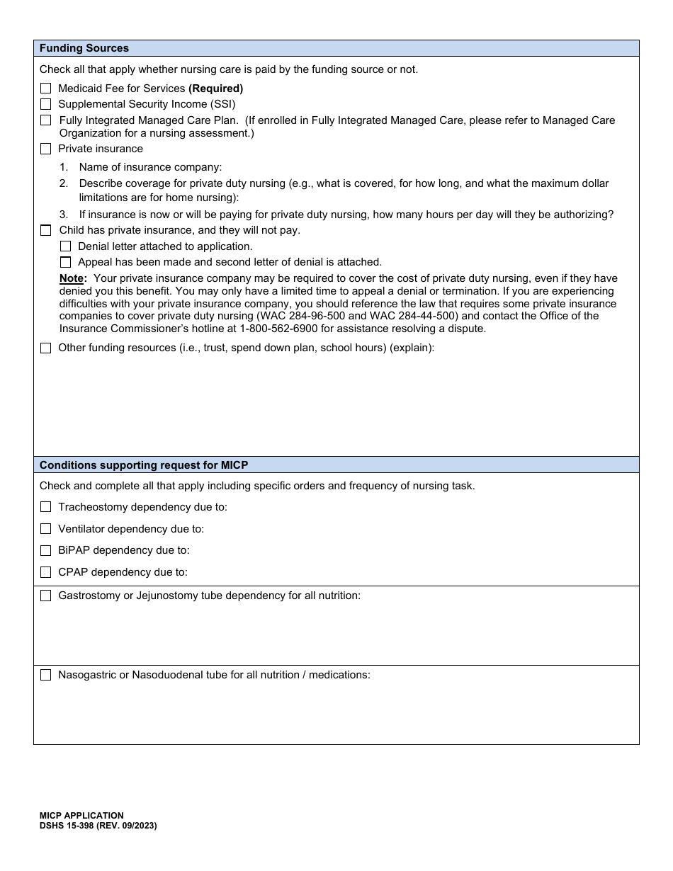DSHS Form 15-398 Medically Intensive Childrens Program (Micp) Application - Washington, Page 3