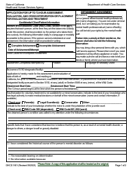 Form DHCS1801 Application for up to 72-hour Assessment, Evaluation, and Crisis Intervention or Placement for Evaluation and Treatment - California