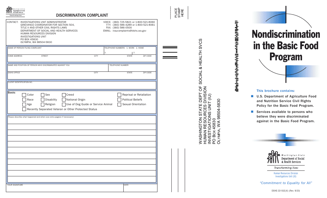 DSHS Form 22-552  Printable Pdf