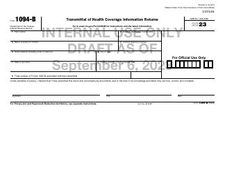 Document preview: IRS Form 1094-B Transmittal of Health Coverage Information Returns - Draft