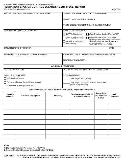 Form DOT CEM-2032SW  Printable Pdf
