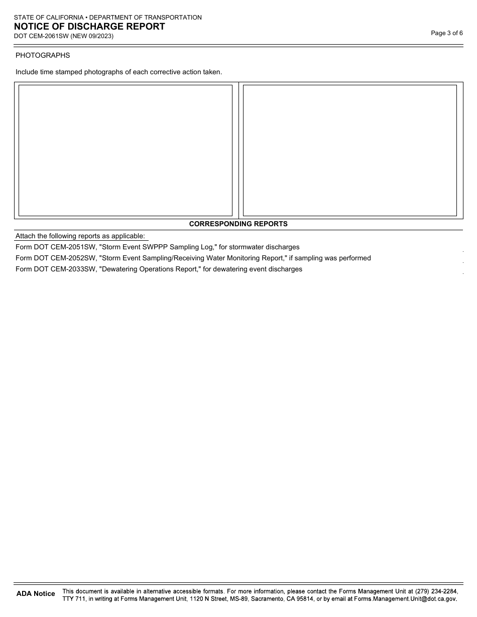 Form DOT CEM-2061SW Notice of Discharge Report - California, Page 3