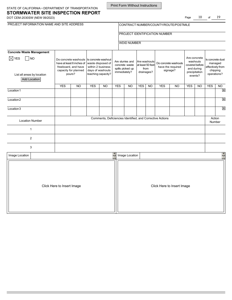 Form DOT CEM-2030SW Stormwater Site Inspection Report - California, Page 10