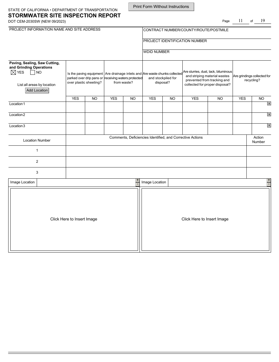 Form DOT CEM-2030SW Stormwater Site Inspection Report - California, Page 11