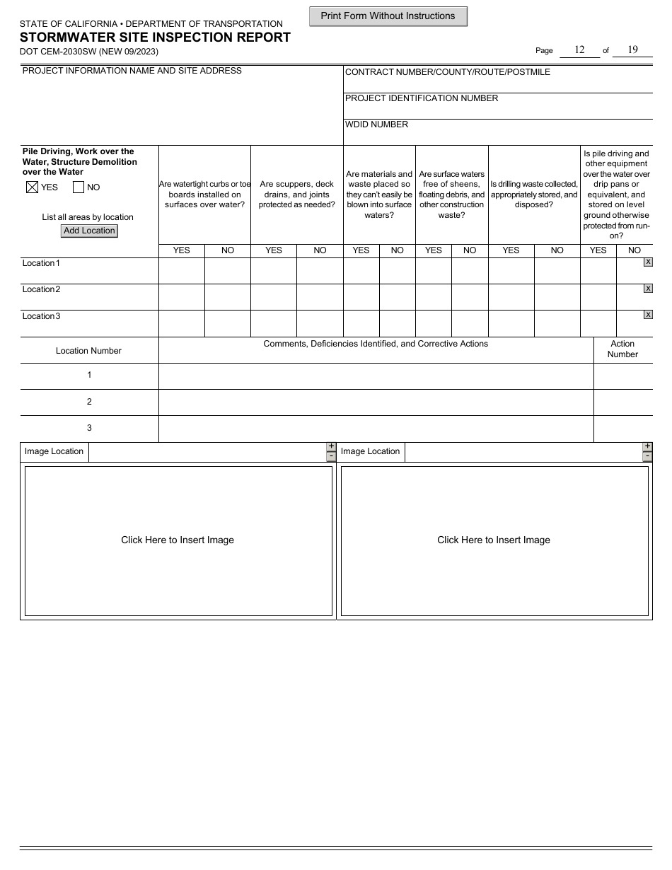 Form DOT CEM-2030SW Stormwater Site Inspection Report - California, Page 12