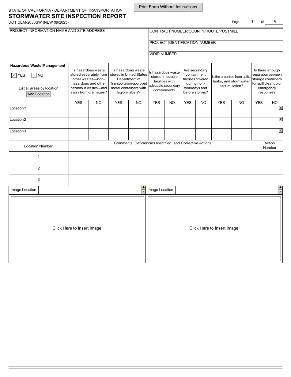 Form DOT CEM-2030SW Stormwater Site Inspection Report - California, Page 13