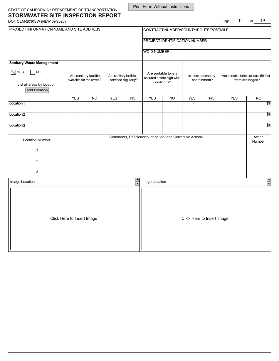 Form DOT CEM-2030SW Stormwater Site Inspection Report - California, Page 14