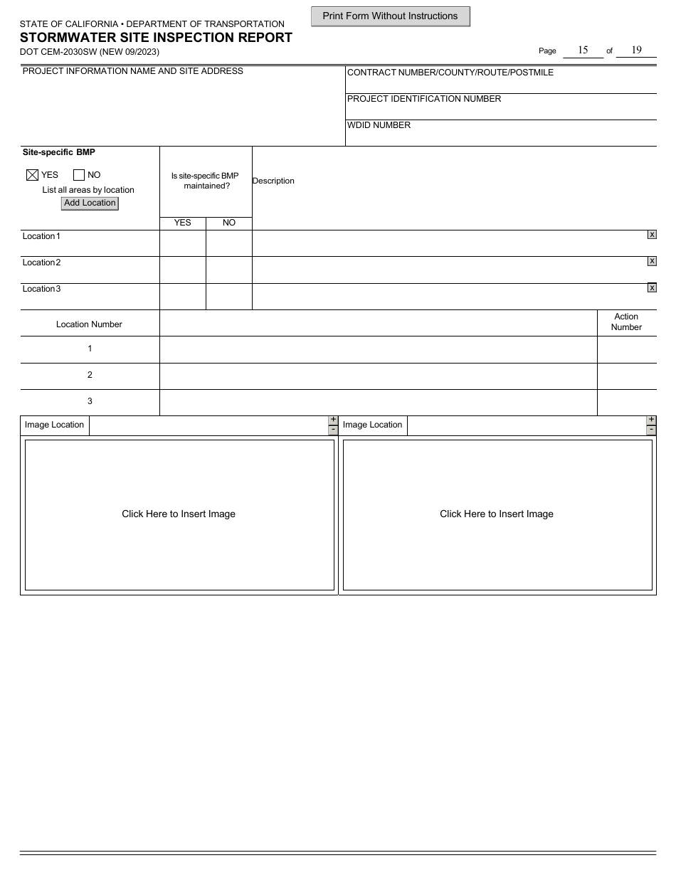Form DOT CEM-2030SW Stormwater Site Inspection Report - California, Page 15
