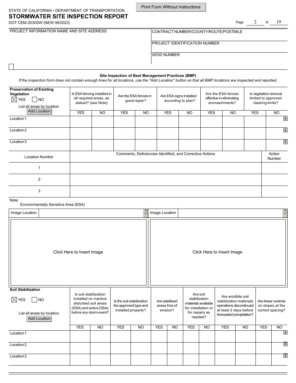Form DOT CEM-2030SW Stormwater Site Inspection Report - California, Page 2